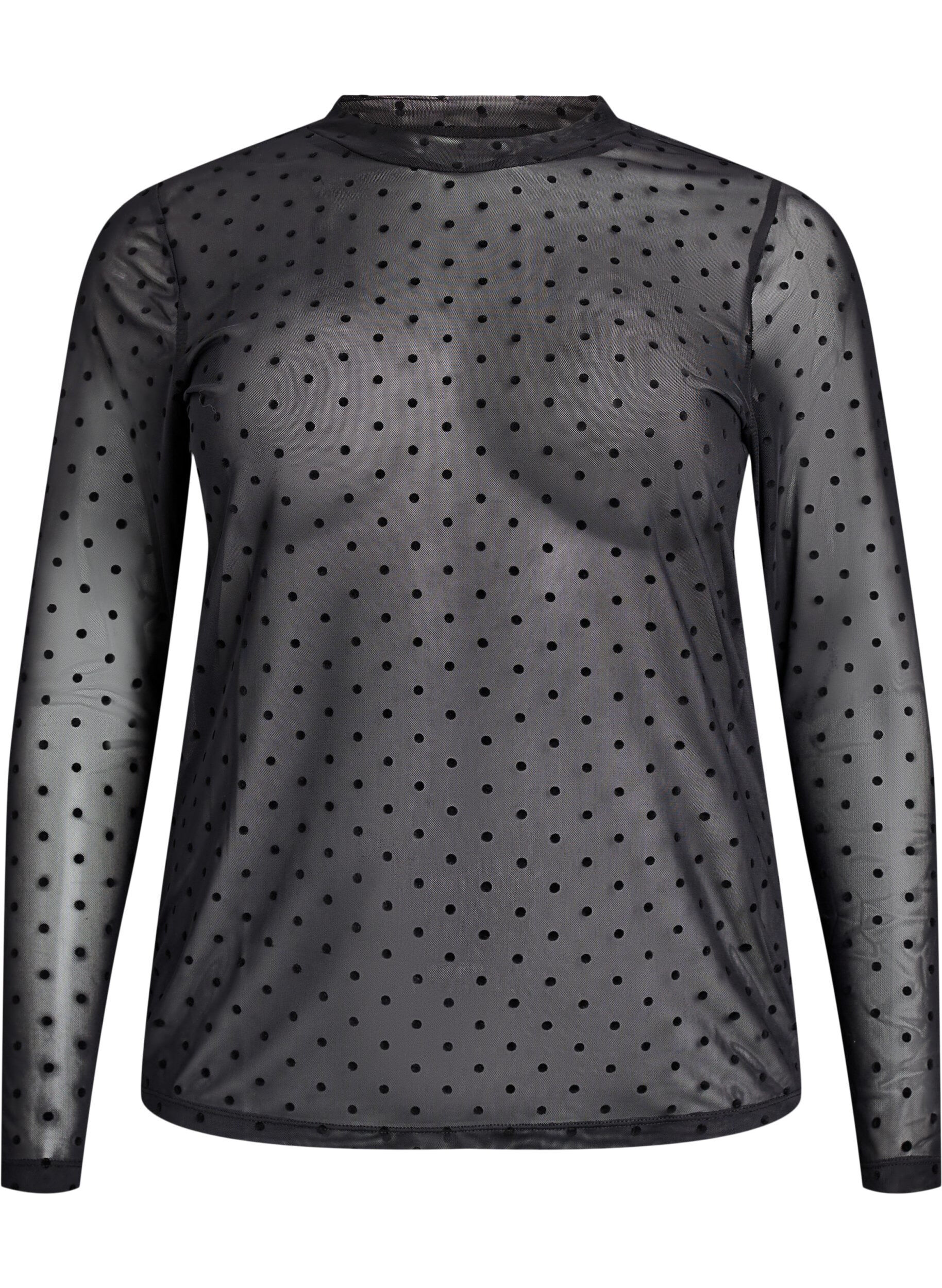 ZizziMesh blouse met stippen, Zwart, Packshot image number 0