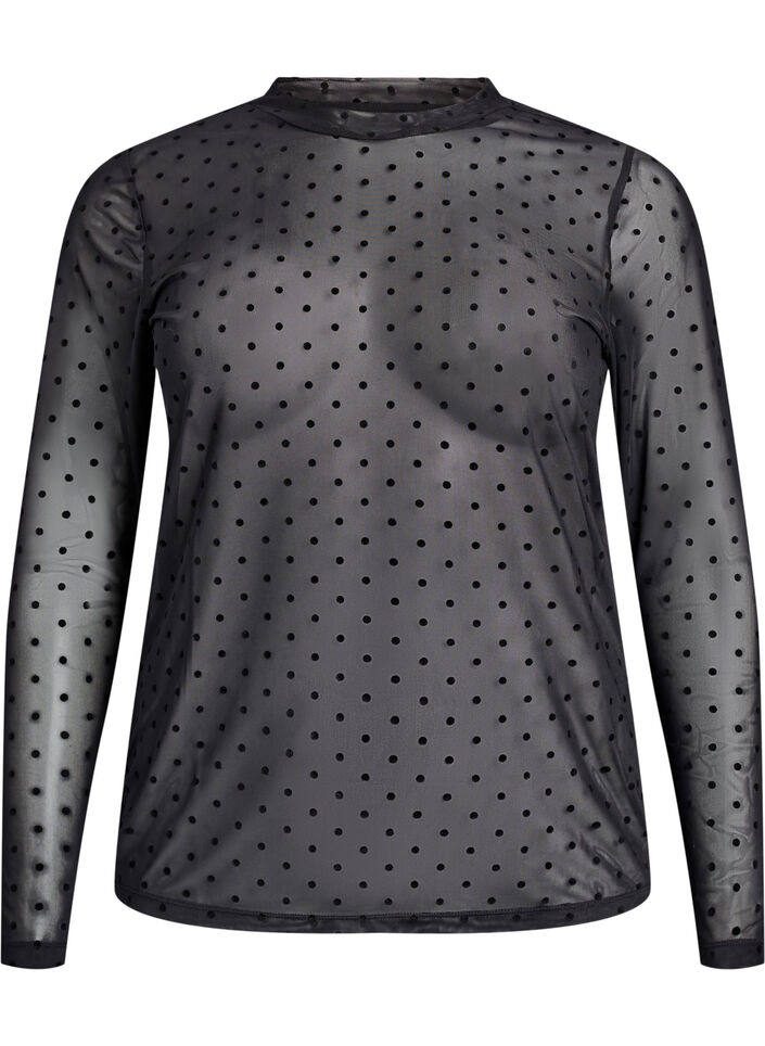 Blouse en maille à pois, Noir, Packshot image number 0