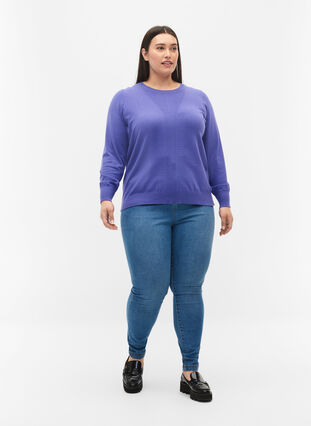 Pull en tricot de couleur unie avec nervures, Purple Opulence Mel., Model image number 2