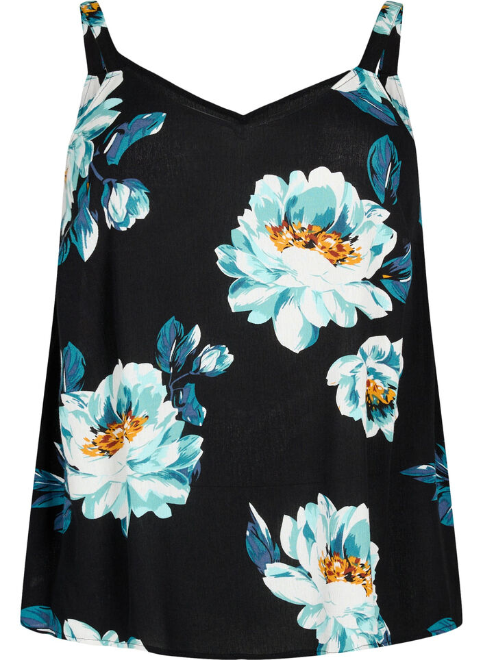 Mouwloze top in viscose, Black Big Flower, Packshot image number 0