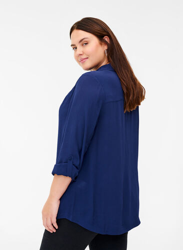 Viscose blouse met v-hals, Peacoat, Model image number 1