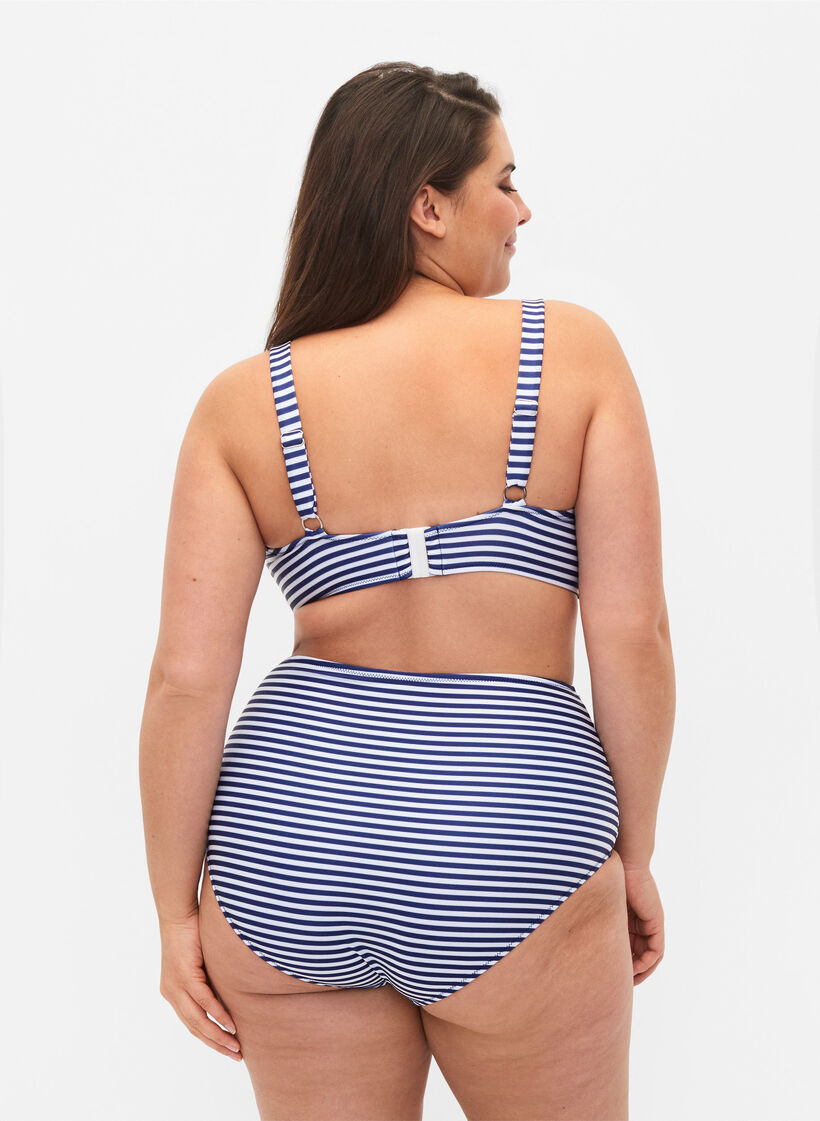 Bas de bikini à rayée avec taille haute, Bleu, Model image number 1