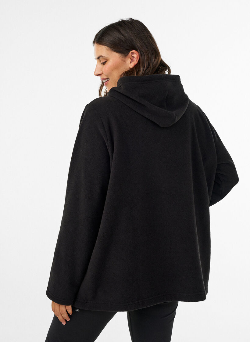Sweat &agrave; capuche en polaire avec col montant et texte brod&eacute;, Noir, Model image number 2