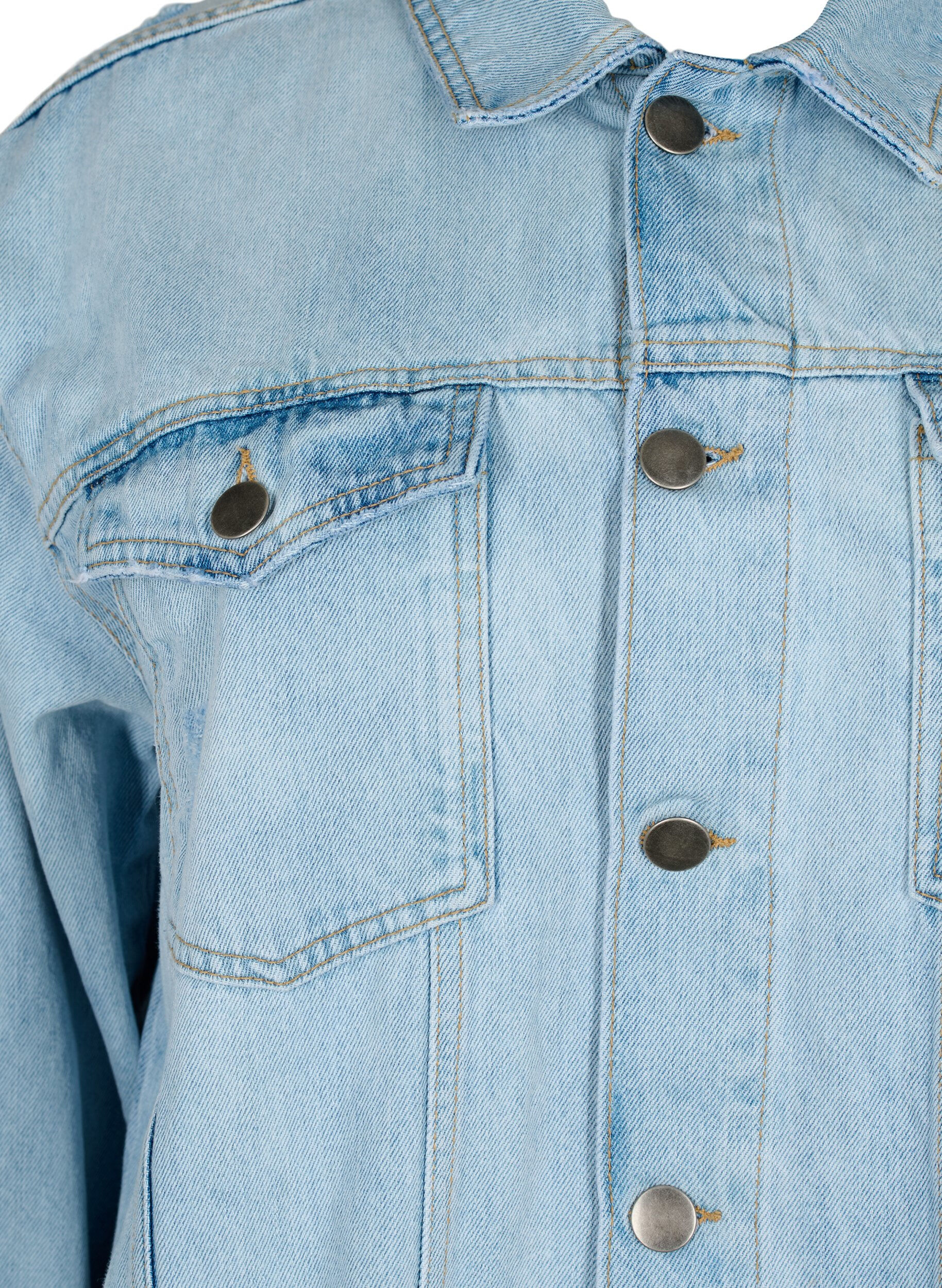 Zizzi Veste en jean ample avec d&eacute;tails de fente, Light blue denim, Packshot image number 2