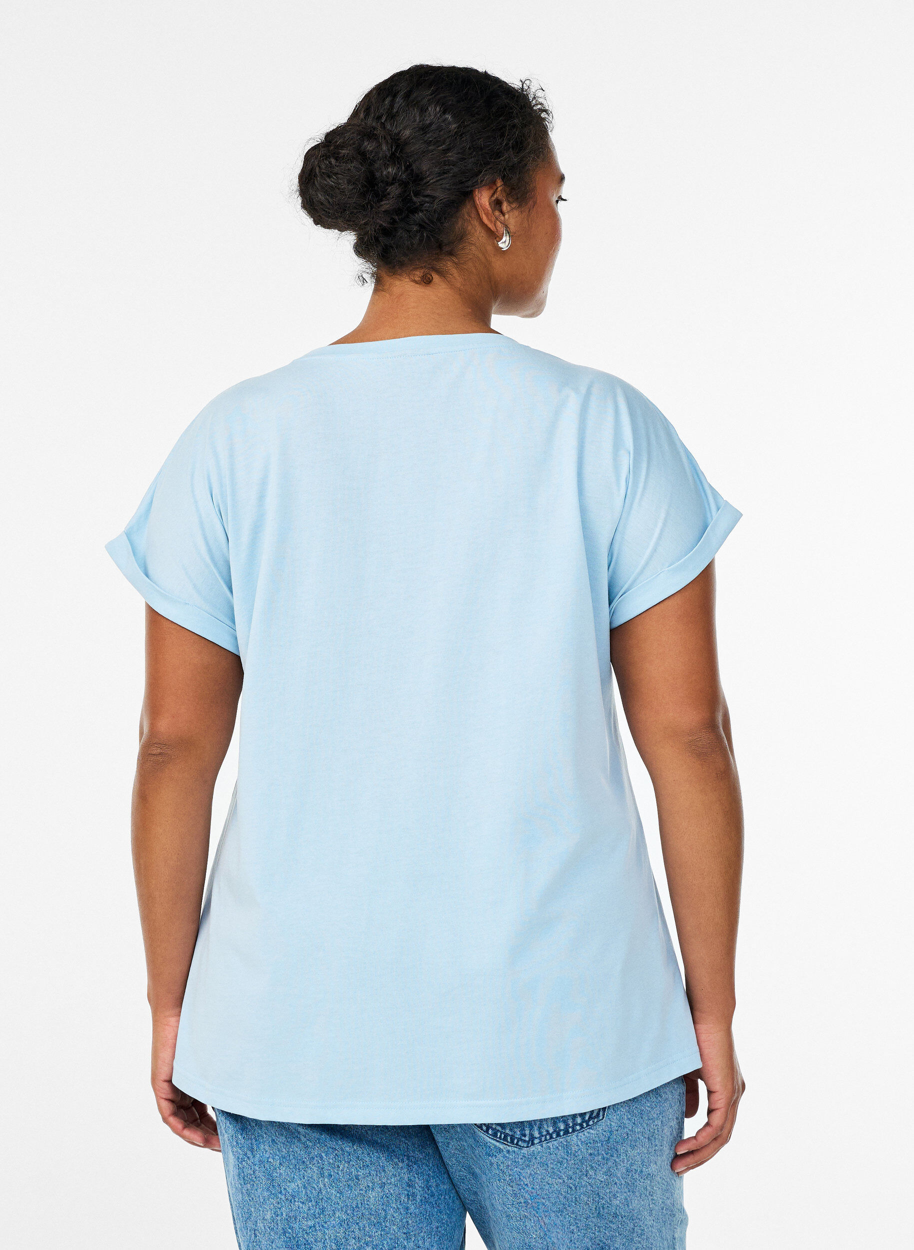 ZizziT-shirt met korte mouwen in een katoenmix, Blauw, Model image number 2
