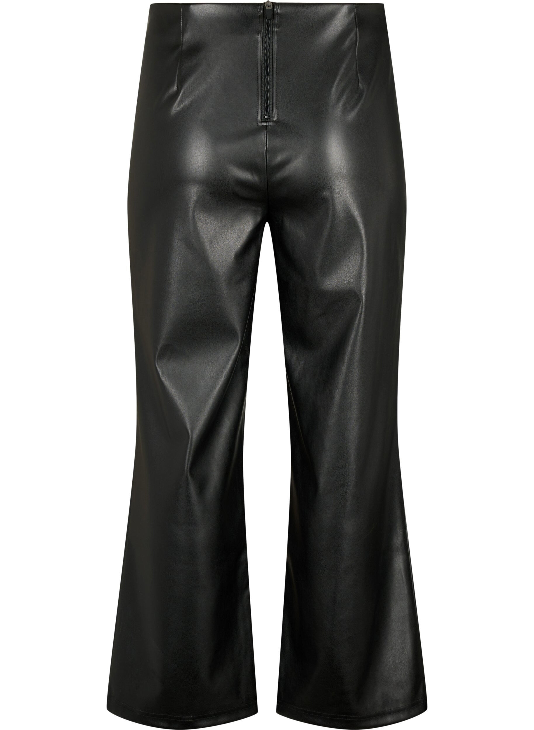 Zizzi Pantalon en simili cuir avec jambe large, Black, Packshot image number 1