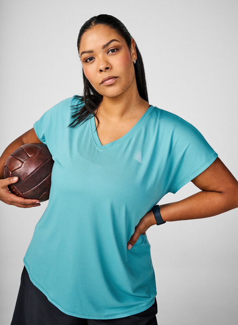 T-shirt ample de sport à col en V, Vert, Image image number 0