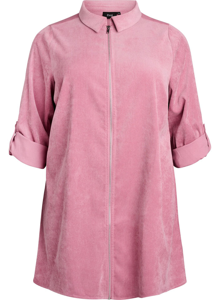 Corderoy jurk met rits en 3/4-mouwen, Roze, Packshot image number 0
