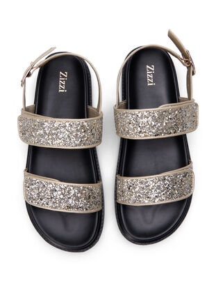 Sandale pied large à paillettes avec fermeture velcro, Gold Glitter, Packshot image number 2