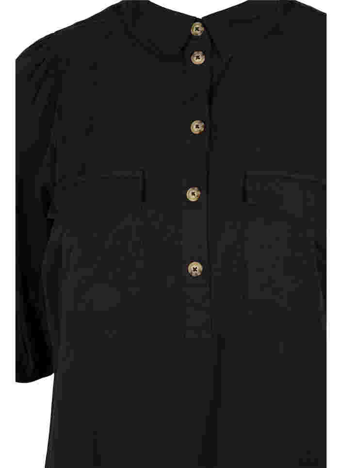 Robe avec bordure à volants et manches 3/4, Black, Packshot image number 2