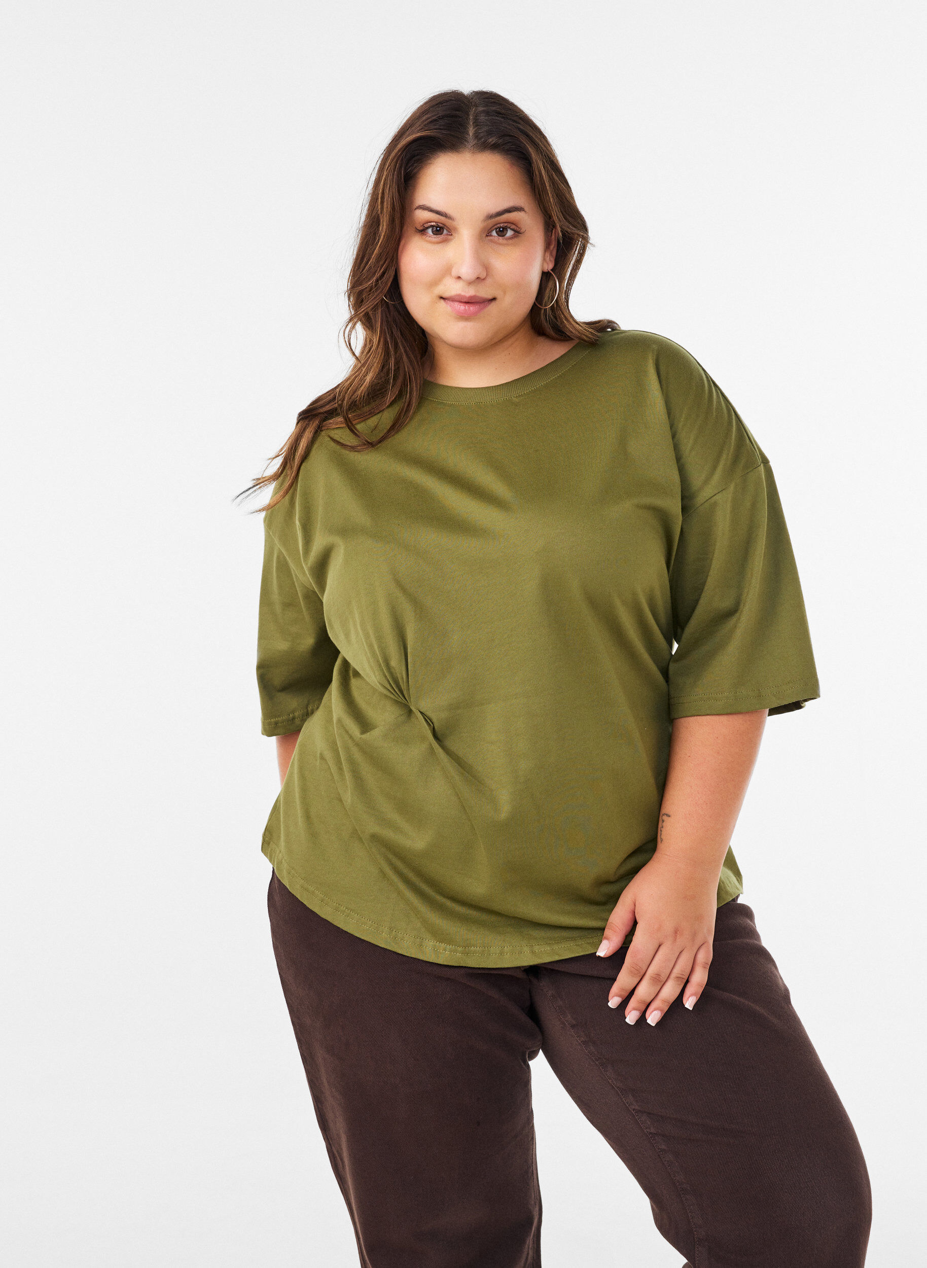 T-shirt met gedrapeerd detail, Groen, Model