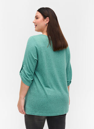 Blouse à boutons et manches 3/4, Dusty Jade Green M., Model image number 1