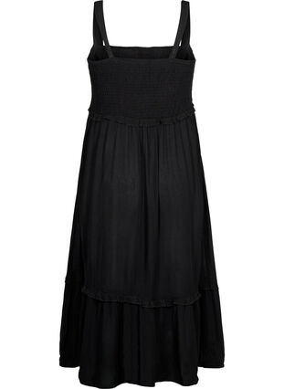 Viscose midi-jurk met smok, Black, Packshot image number 1