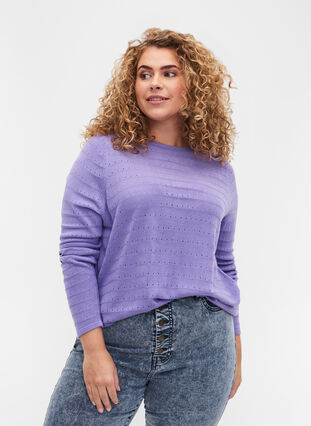 Pull en tricot avec col rond, Paisley Purple, Model image number 0