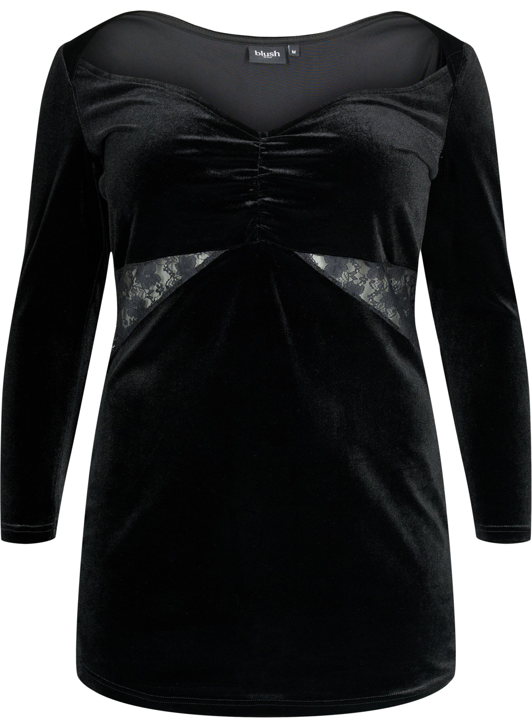 Zizzi Robe courte en velours avec des touches de dentelle, Black, Packshot image number 0