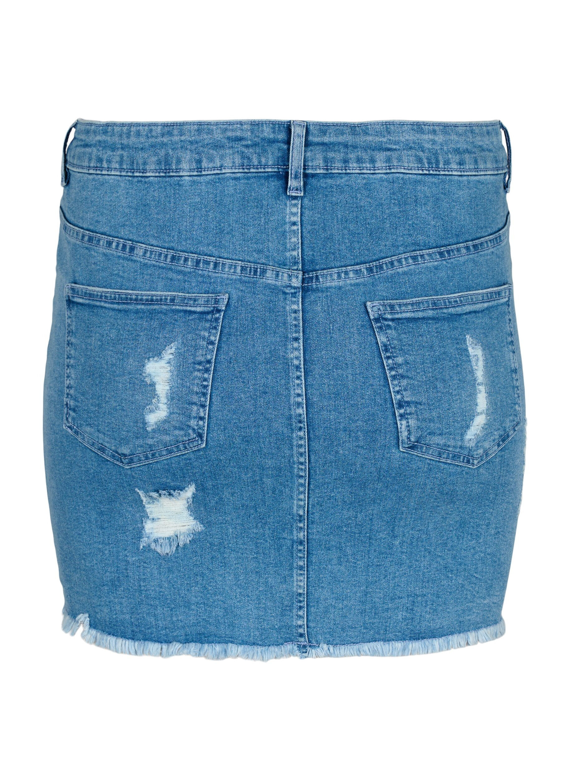 ZizziStrakke denimrok met split, Blue denim, Packshot image number 1