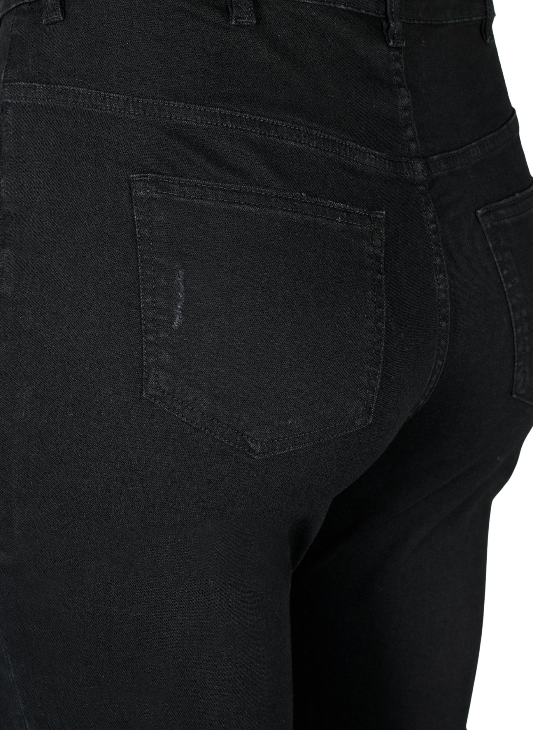 ZizziStrakke jeans met slijtagedetails, Black, Packshot image number 3