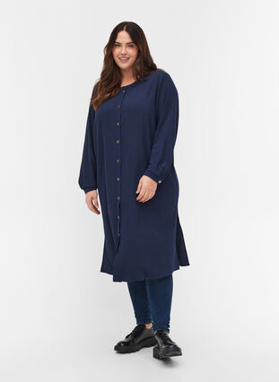 Robe chemise à manches longues , Navy Blazer, Model image number 2