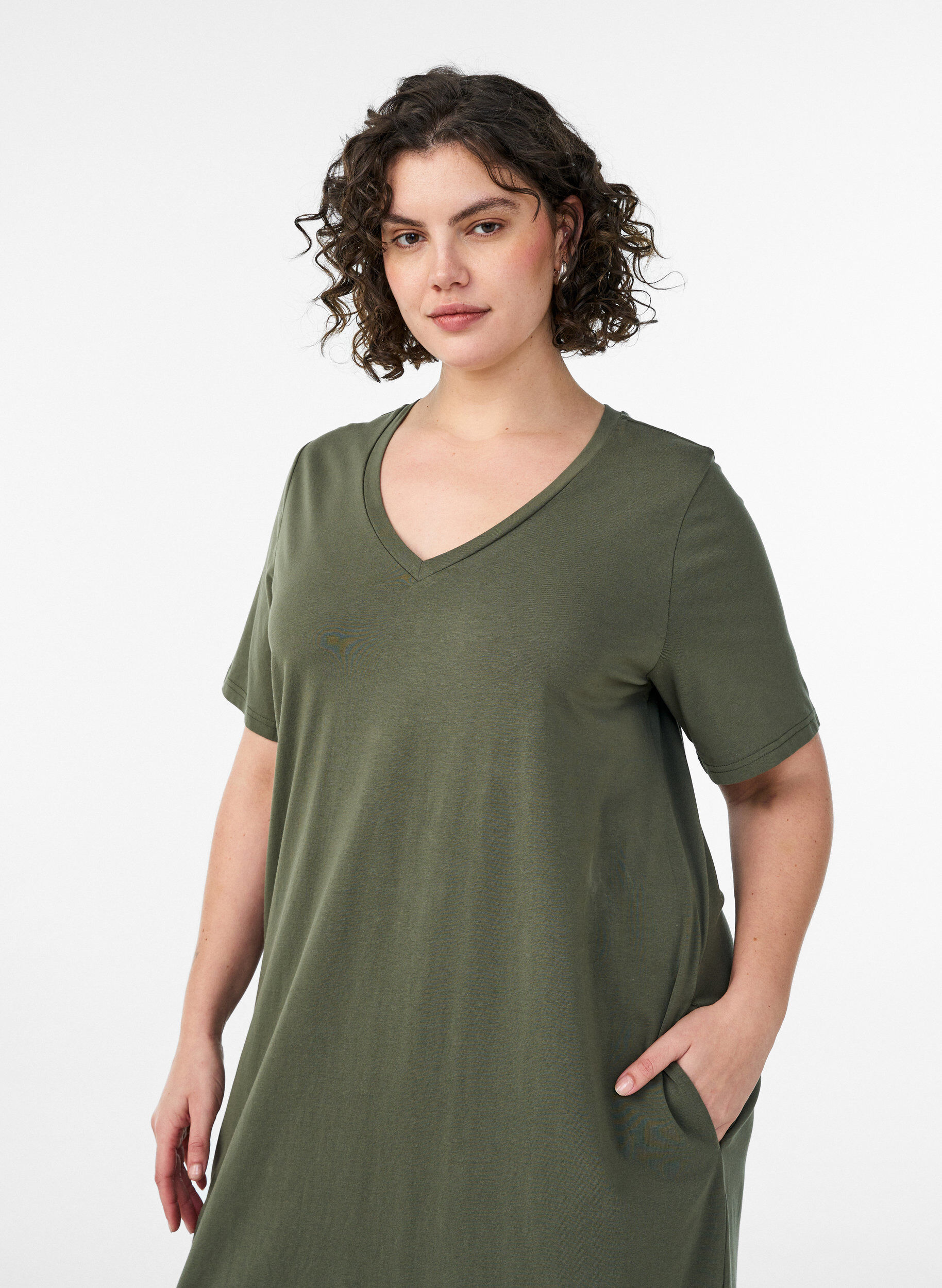 ZizziMidi T-shirt jurk met V-hals, Groen, Model image number 2