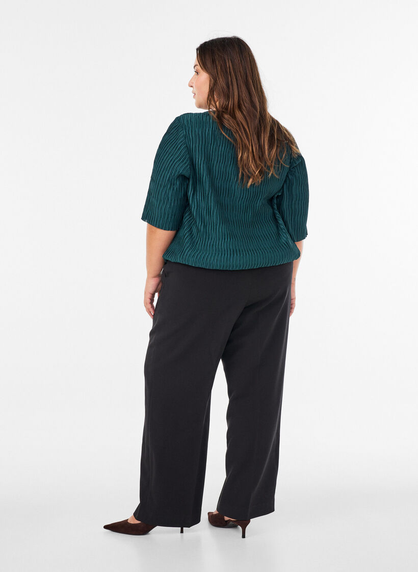 Blouse met golvende textuur en ballonvorm, Groen, Model image number 2