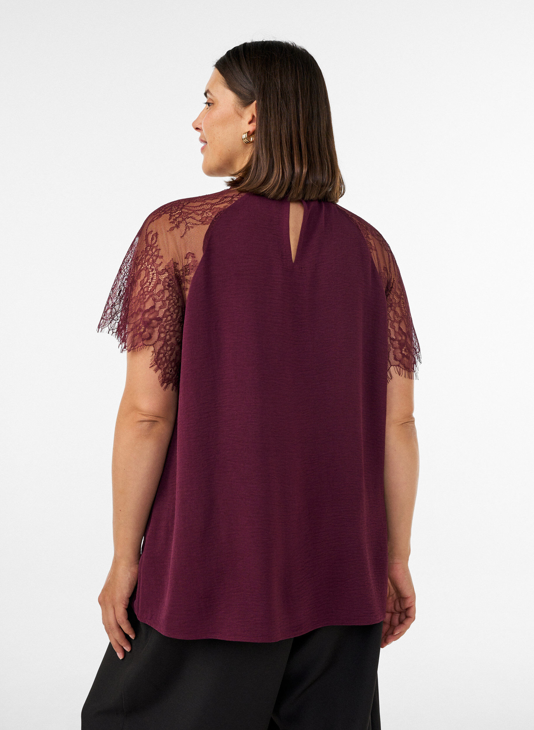 ZizziBlouse met korte kanten mouwen en hoge hals, Rood, Model image number 2