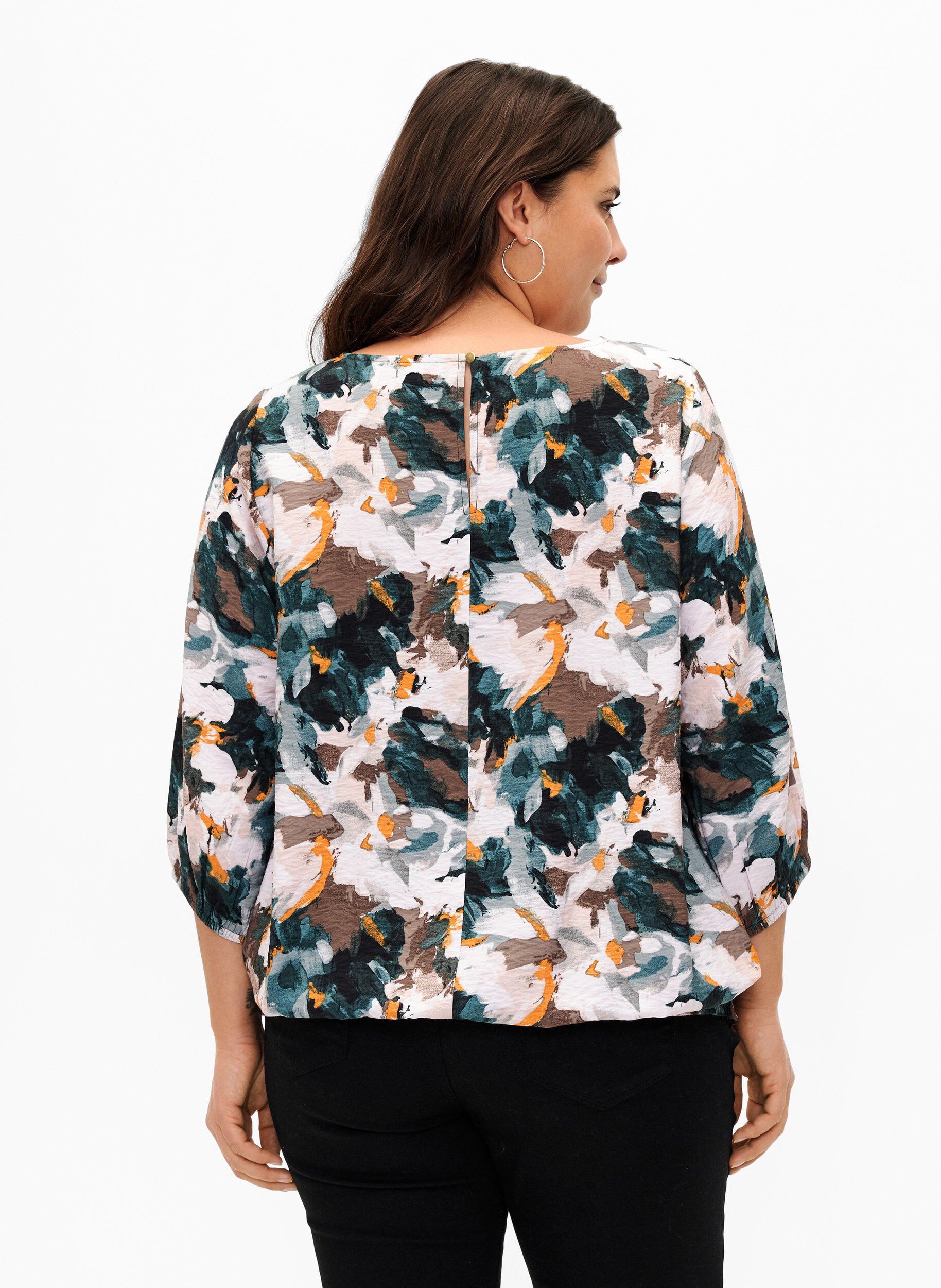 ZizziViscose smock blouse met print, Duck Gr. Forest AOP, Model image number 1