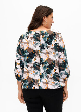 Viscose smock blouse met print, Duck Gr. Forest AOP, Model image number 1