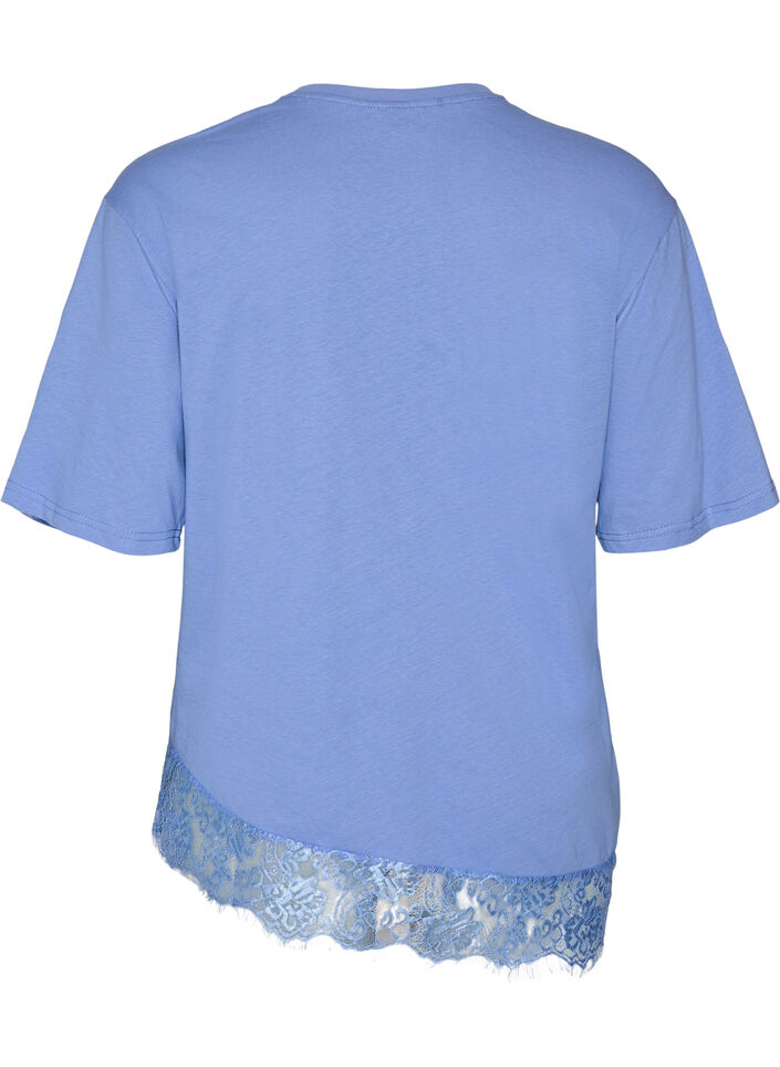 T-shirt avec ourlet asym&eacute;trique en dentelle, Mauve, Packshot image number 1