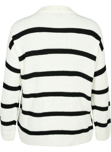 FLASH - Pull en tricot rayé, White/Black Stripe, Packshot image number 1