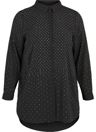 Lange blouse met naden, Black, Packshot image number 0