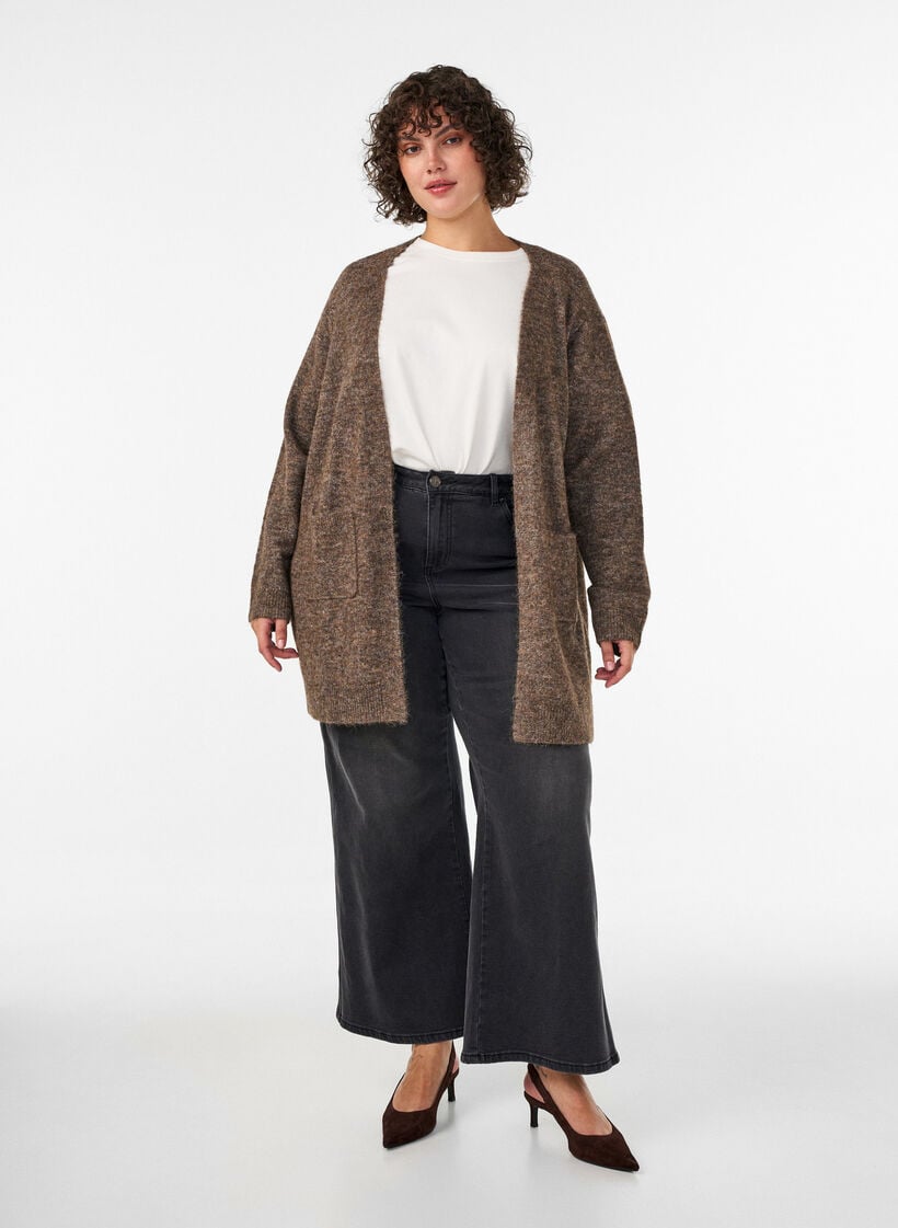 Cardigan long avec poches, Marron, Model image number 1