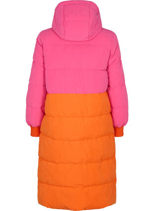 Lange winterjas met color-block, Pink W/Orange, Packshot image number 1