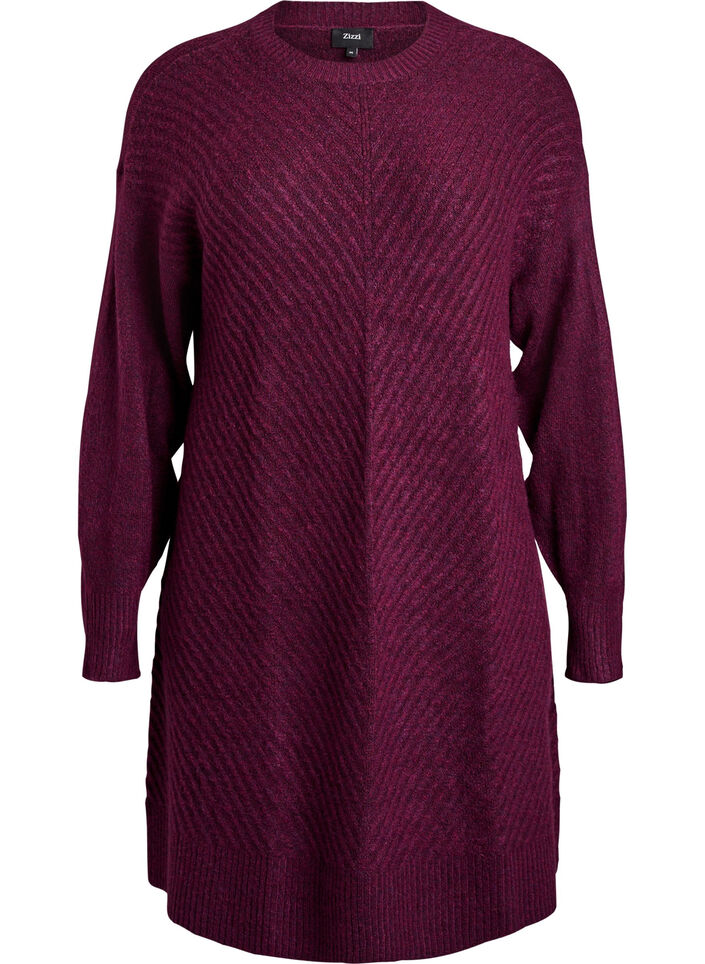 Robe courte en maille avec un motif textur&eacute; en V, Violet, Packshot image number 0