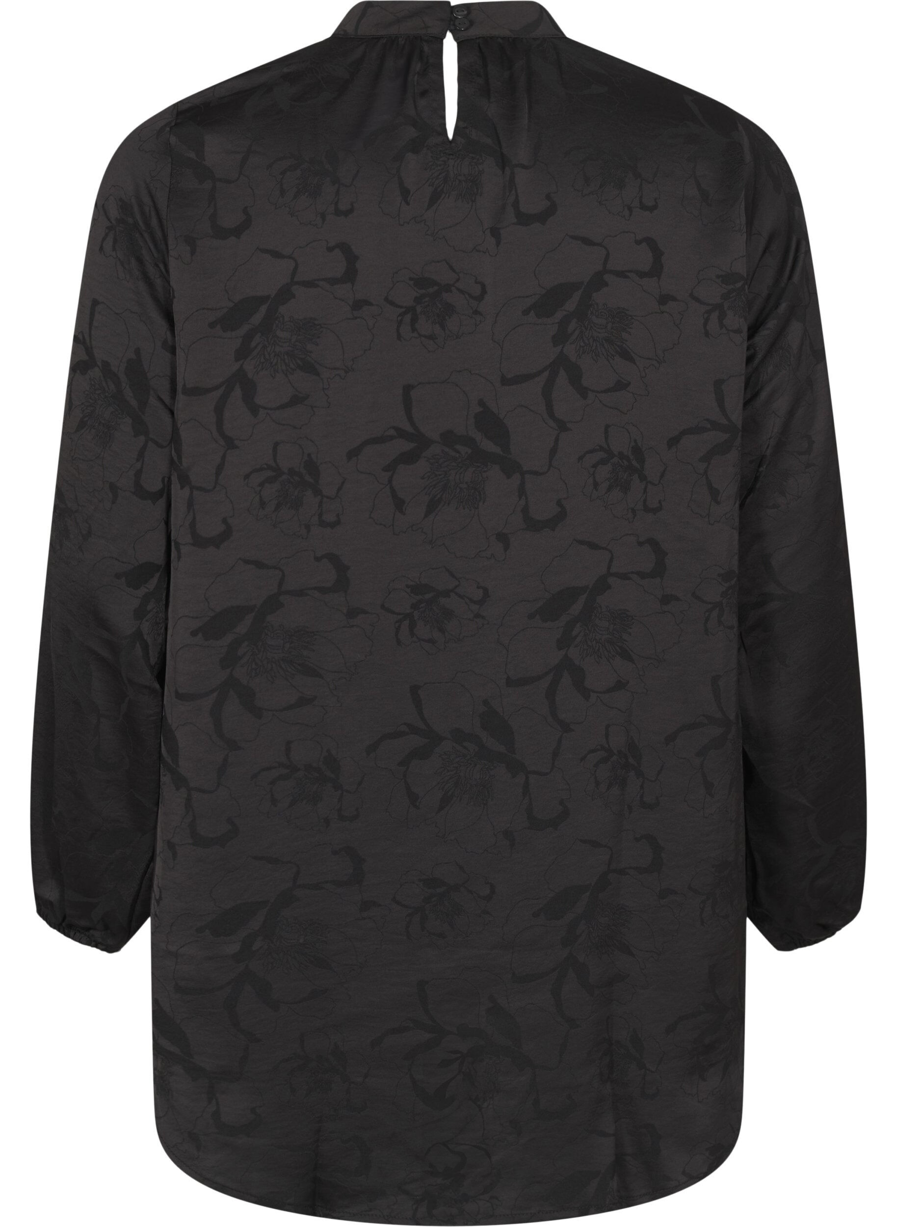 ZizziSatijnen blouse met ton-sur-ton patroon, Black, Packshot image number 1