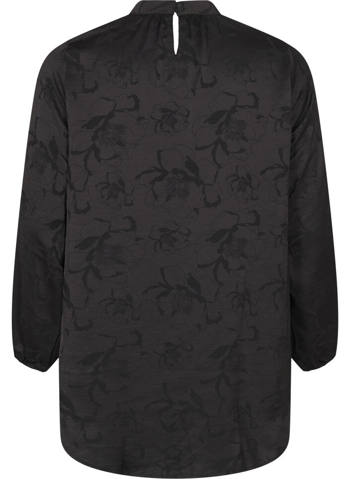 Satijnen blouse met ton-sur-ton patroon, Black, Packshot image number 1