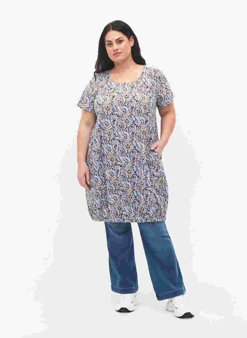 Katoenen jurk met korte mouwen en print, Blue Paisley , Model image number 2