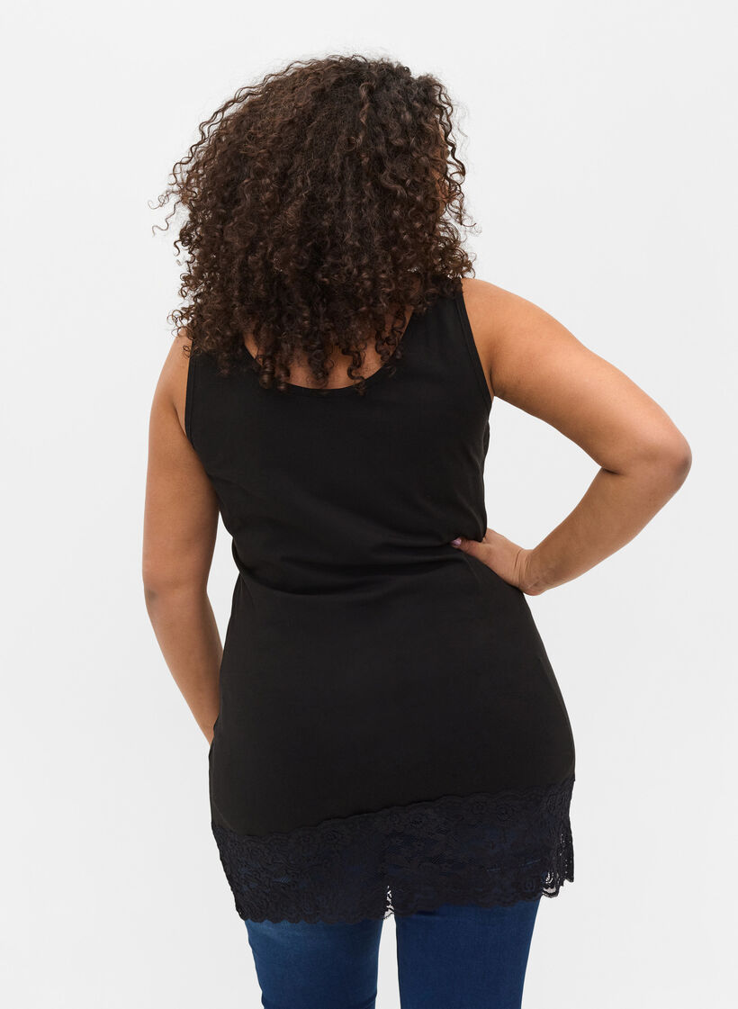 Lange katoenen top met kanten rand, Black, Model image number 1