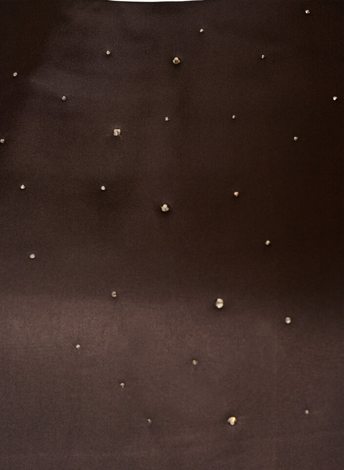 Blouse en satin avec strass et manches au coude, Marron, Packshot image number 2