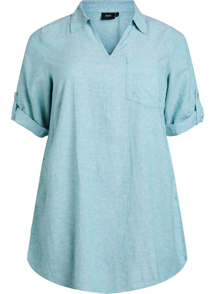 Tuniek van linnen en viscose met A-vorm, Blauw, Packshot image number 0