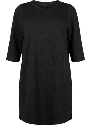 Robe texturée avec manches 3/4, Black, Packshot image number 0