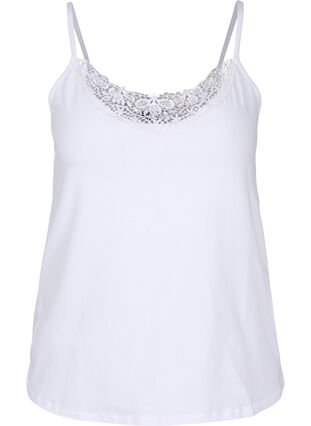 Chemise de nuit en coton avec bordure en dentelle, Bright White, Packshot image number 0