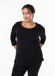 Basic katoenen t-shirt met 3/4 mouwen, Zwart, Model image number 0