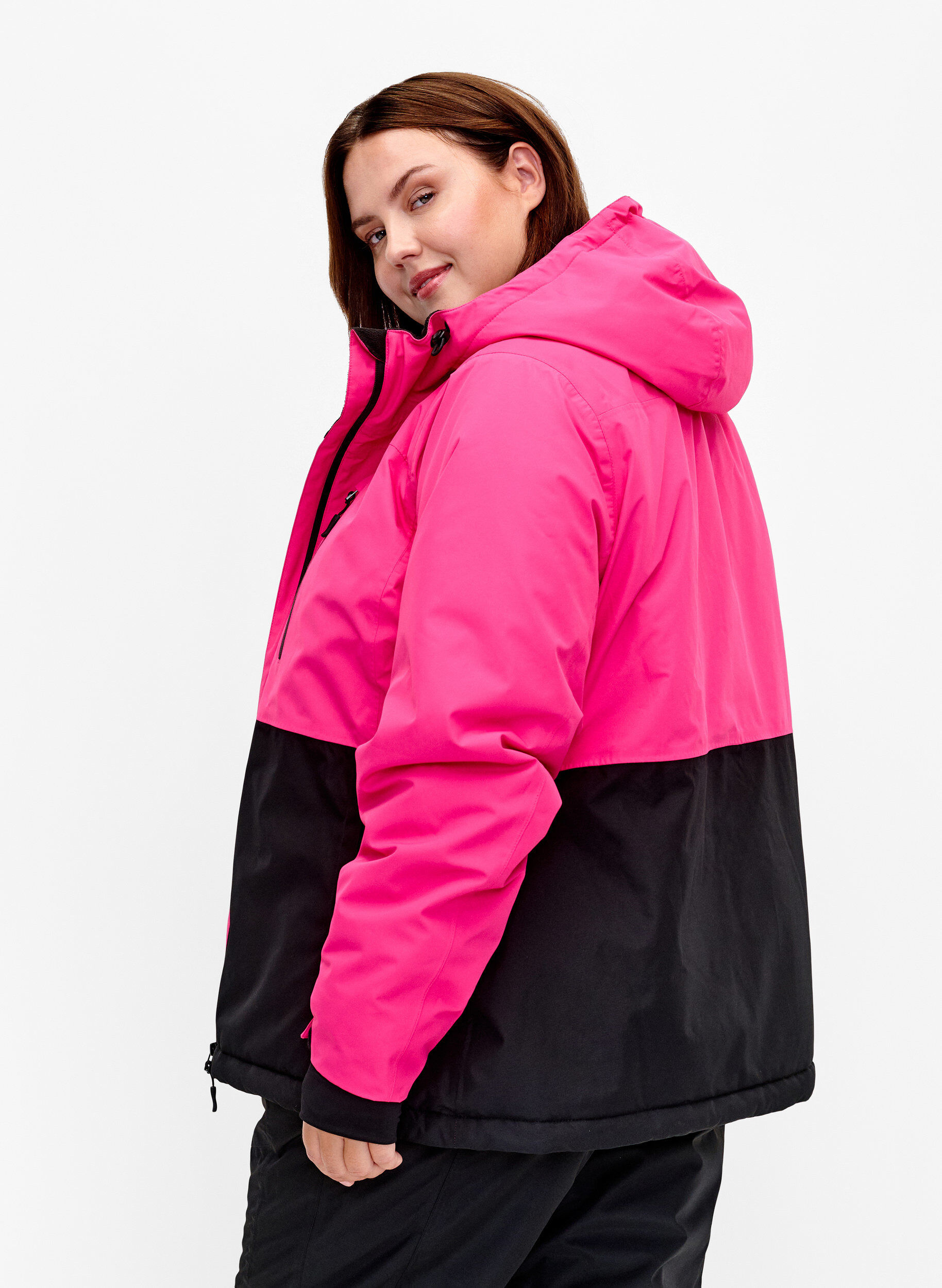 Zizzi Veste de ski bicolore avec capuche, Fuchsia Purple Comb, Model image number 1