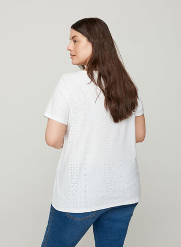 T-shirt met broderie anglaise, White, Model image number 1
