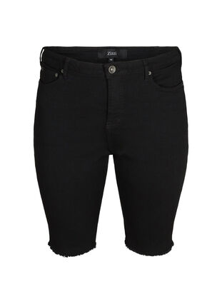 Short en jean moulant avec bords bruts, Black, Packshot image number 0