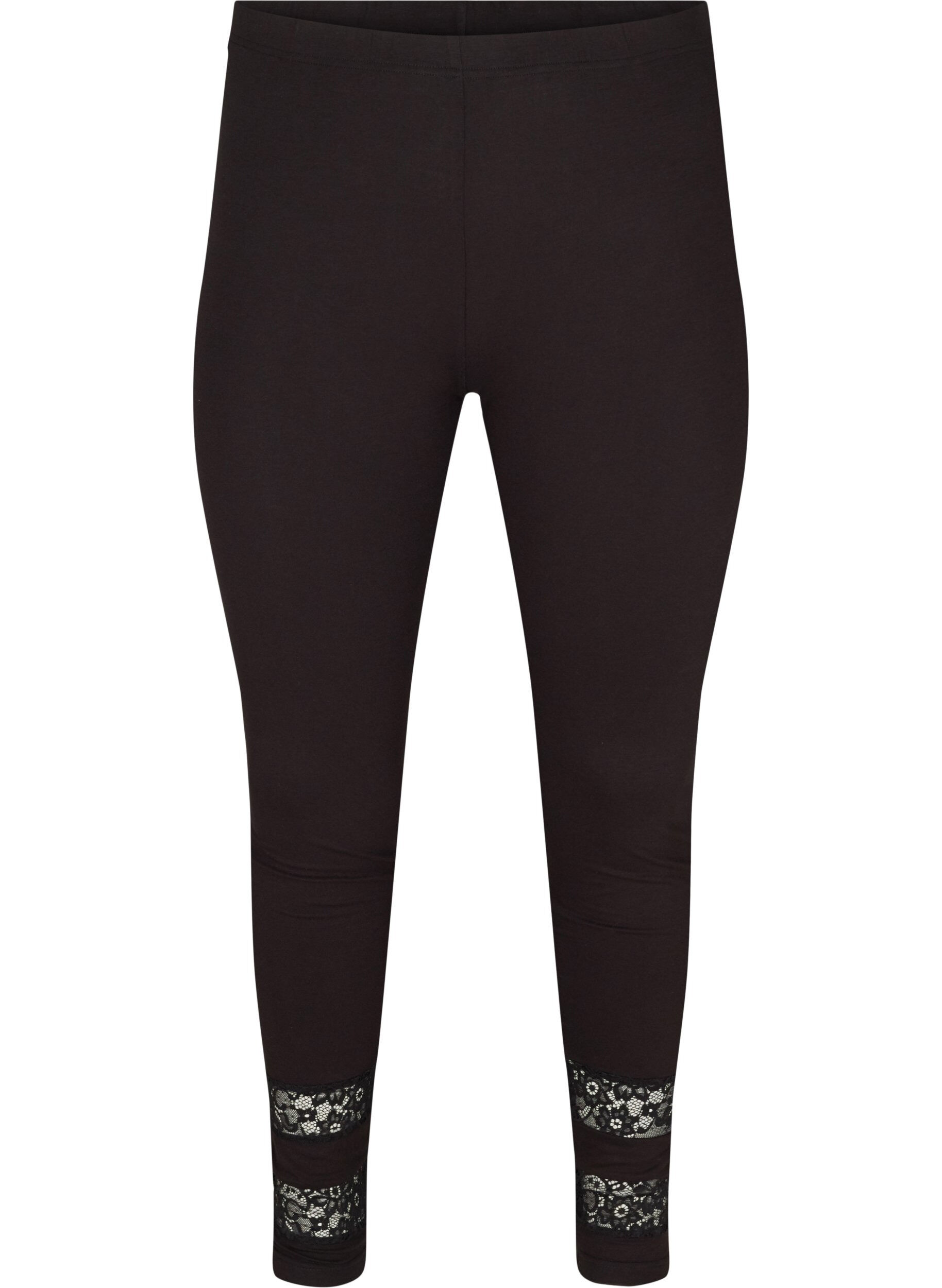 ZizziViscose legging met 3/4 lengte en kant, Black, Packshot image number 0