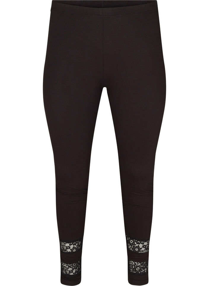 Viscose legging met 3/4 lengte en kant, Black, Packshot image number 0
