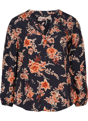Viscose blouse met bloemenprint, NS w. Red Flower, Packshot image number 0