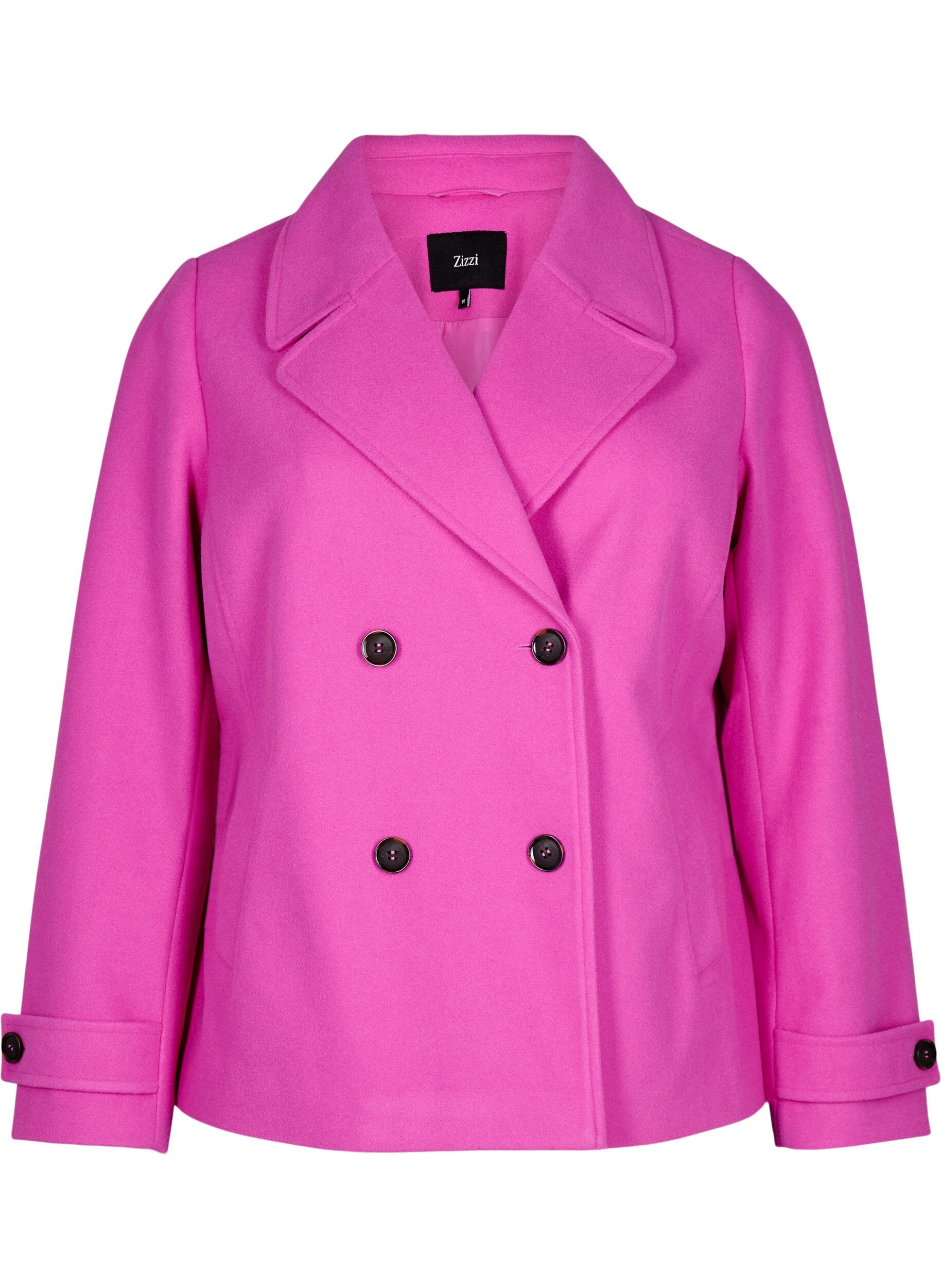 Zizzi Manteau court imitation laine et &agrave; poches, Purple Orchid, Packshot image number 0