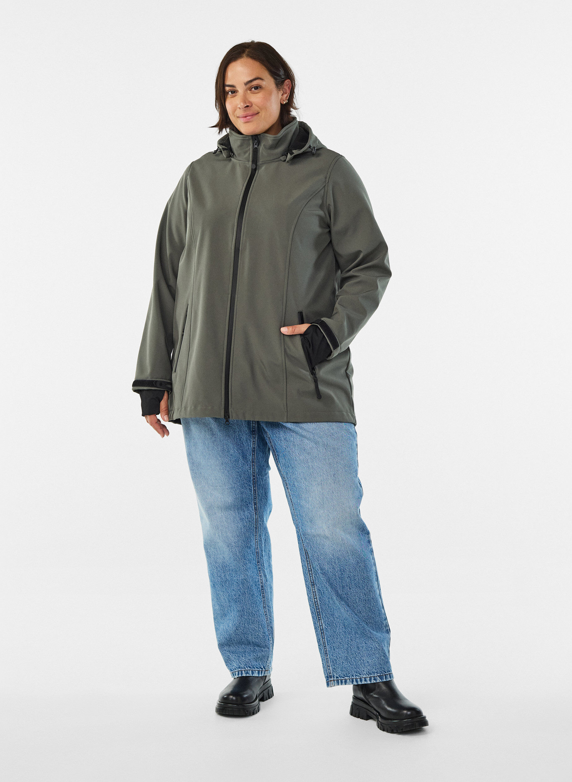ZizziKorte softshell jas met afneembare capuchon, Grijs, Model image number 1